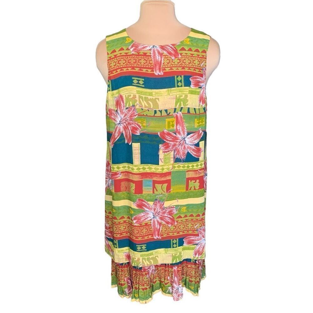 Vintage Donna Morgan Mini Dress Sleeveless Drop Waist Floral Tropical Print